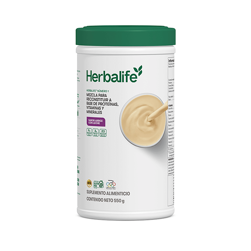 Herbalife Número 1 Agitar en sabor Arroz con Leche, polvo bajo en grasas, 550 g, mezcla de proteínas y vitaminas.