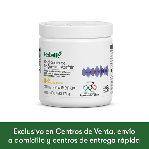 Envase de Bisglicinato de Magnesio + Azafrán sabor manzana-canela, 174 g de suplemento alimenticio de Herbalife.