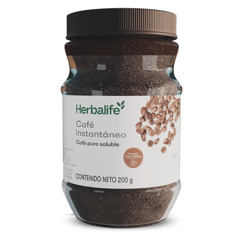 Frasco de Café Instantáneo Herbalife, café puro soluble de 200 g para preparar bebidas calientes o frías.