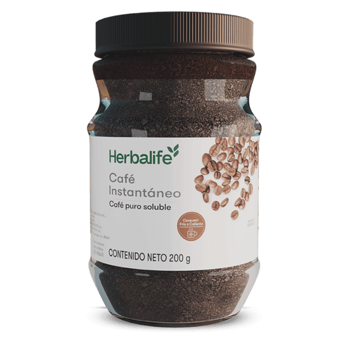 Frasco de Café Instantáneo Herbalife, café puro soluble de 200 g para preparar bebidas calientes o frías.