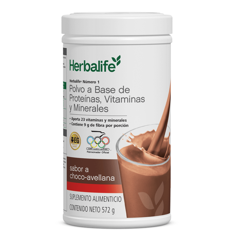 Herbalife Número 1 Agitar, polvo a base de proteínas, sabor choco-avellana, 572 g, incluye 23 vitaminas y minerales.