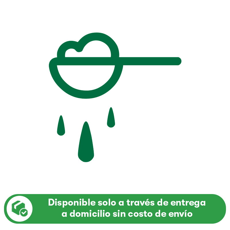 Icono de bebida con gotas, representa Drink Mix Sabor Piña, disponible solo a través de entrega a domicilio.