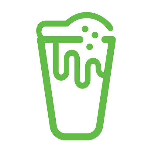 Imagen de un vaso verde con batido que muestra la textura cremosa del Dry Flavoring Syrup Mix sabor a Caramelo.