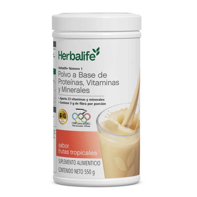 Herbalife Número 1 Agitar, polvo a base de proteínas y vitaminas, sabor frutas tropicales, 550 g