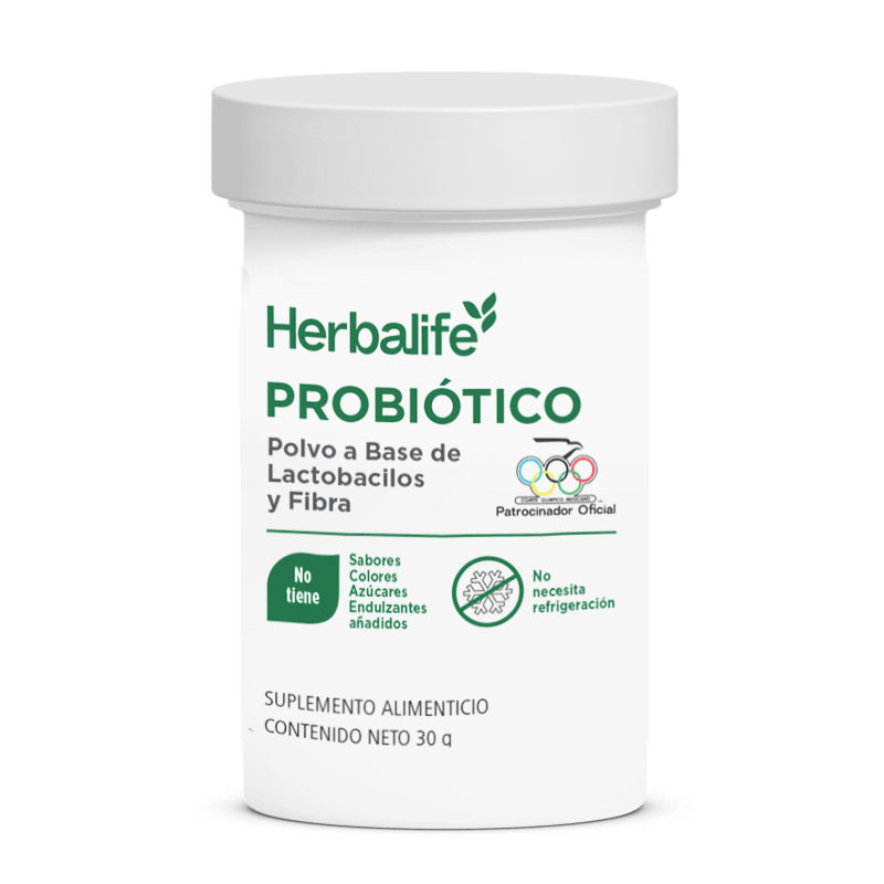 Envase de Probiótico Herbalife, suplemento alimenticio en polvo a base de lactobacilos y fibra, 30 g.