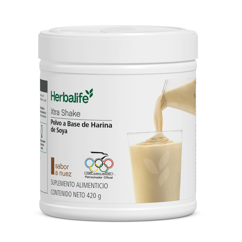 Xtra Shake Polvo para Preparar Batidos más Espesos y Cremosos, sabor a nuez, 420 g, suplemento alimenticio.