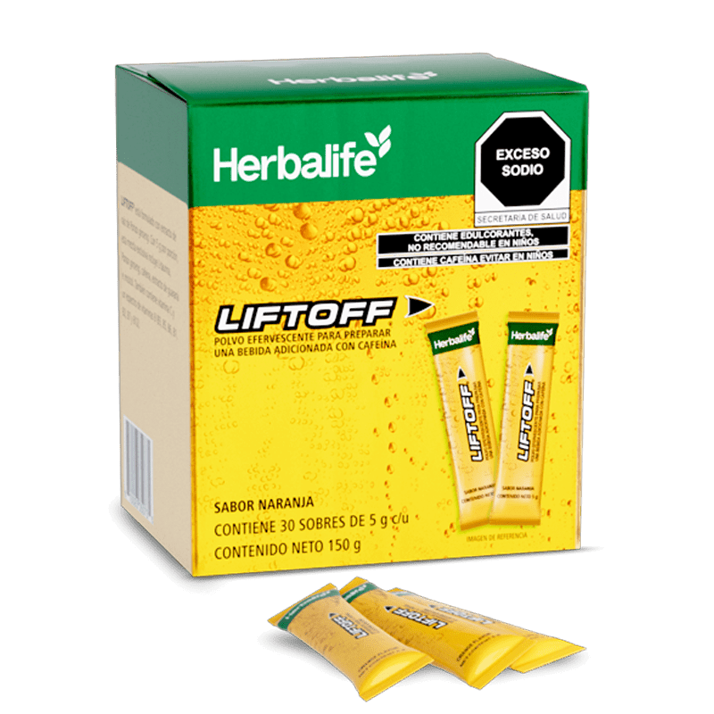 LiftOff de Herbalife, polvo efervescente sabor naranja, 30 sobres de 5 g, 150 g en total.