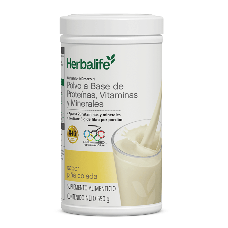 Herbalife Número 1 Agitar en polvo sabor piña colada, 550 g, rico en proteínas, vitaminas y minerales.