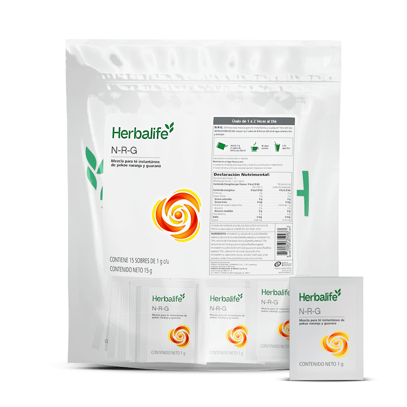 Porciones individuales N-R-G Té Original de Herbalife, mezcla instantánea de pekoe naranja y guaraná, 15 sobres de 1 g.