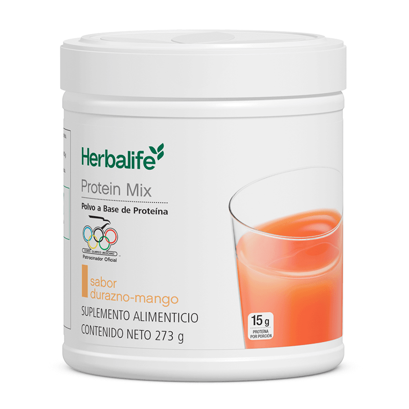 Mezcla proteica para bebida | 15 g de proteína en polvo sabor durazno-mango de Herbalife, contenido neto 273 g.