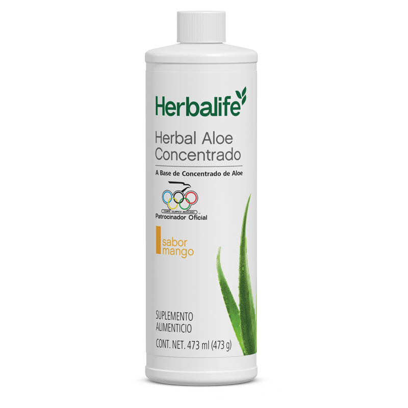 Herbal Aloe vera Concentrado | Aloe Vera Beverage sabor mango 473 ml with aloe extracts and chamomile.