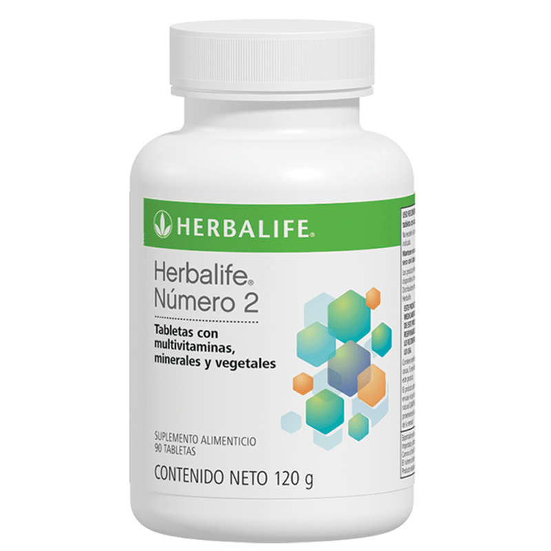Frasco de Herbalife Número 2 Tabletas con Multivitaminas, Minerales y Vegetales, 90 tabletas, 120 g.