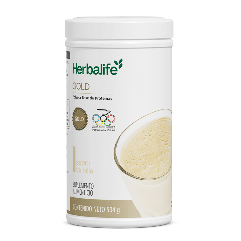 Herbalife GOLD sabor Vainilla 504g, polvo a base de proteínas, suplementario, 15g de proteína por porción.