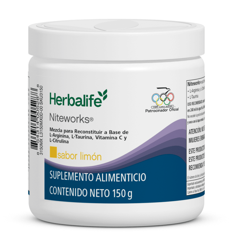 Niteworks® Polvo para Preparar Bebidas sabor limón en envase de 150 g, promueve la producción de Óxido Nítrico y aporta antioxidantes.