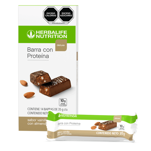 Barras de proteínas de lujo sabor vainilla con almendras, 14 barras de 35 g, 10 g de proteína por barra.